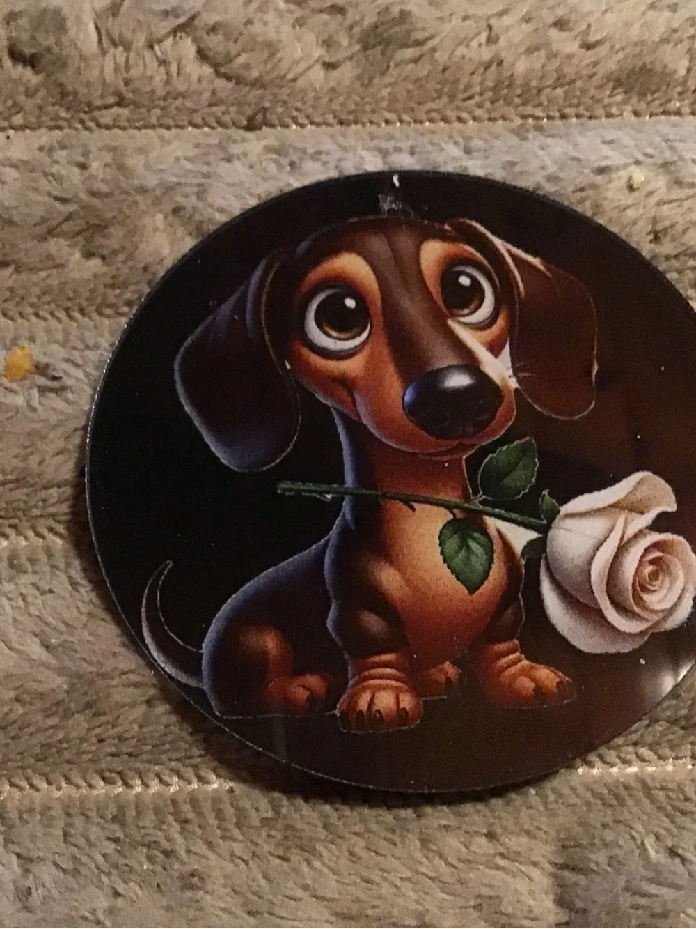 Dachshund Dog Coaster Set - Brown Dachshund with White Rose